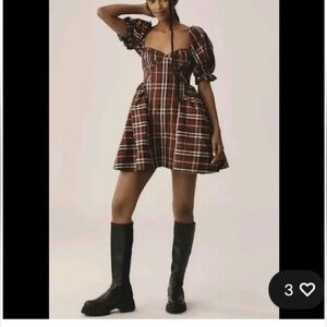 Anthropologie Burgundy Checkered Mini Dress